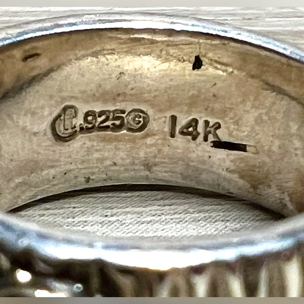 Vintage Artisan Designer MLP Sterling Silver & 14K Gold Swirl Band Ring, Size 6 - Picture 7 of 12
